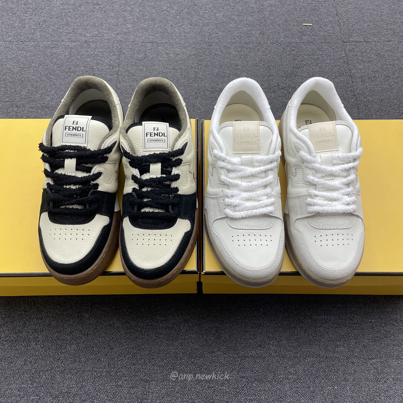 Fendi Match Cream Black White Suede And Leather Low Top Sneakers (7) - newkick.app